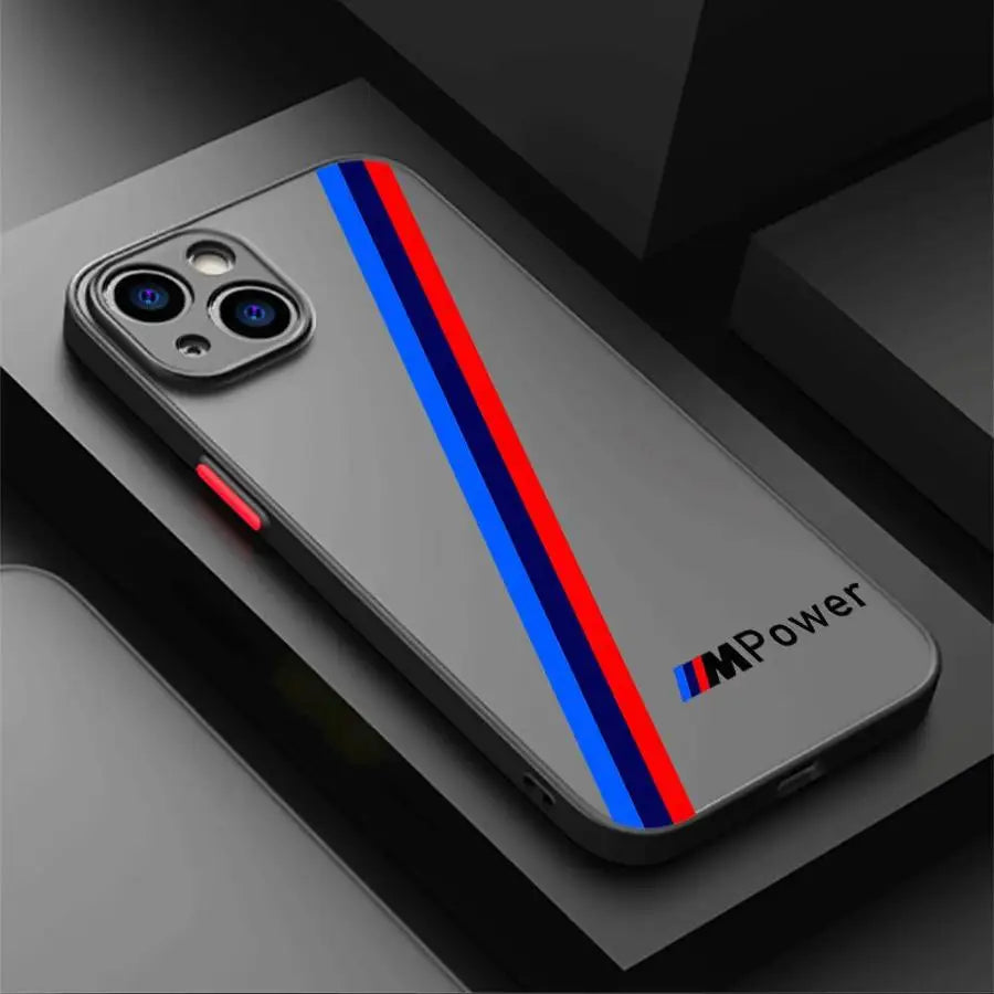 BMW Luxury Shockproof iPhone Case – Matte Transparent Back, TPU + PC, Anti-Scratch & Dustproof, Compatible with iPhone 7–16 Series
