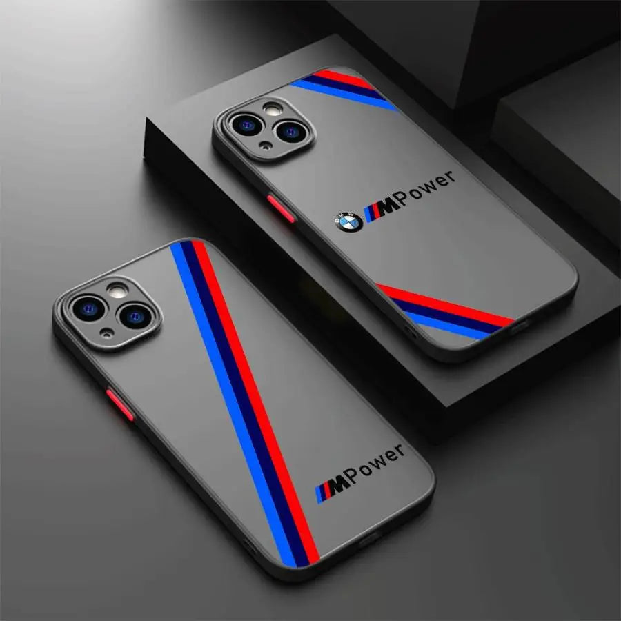 BMW Luxury Shockproof iPhone Case – Matte Transparent Back, TPU + PC, Anti-Scratch & Dustproof, Compatible with iPhone 7–16 Series