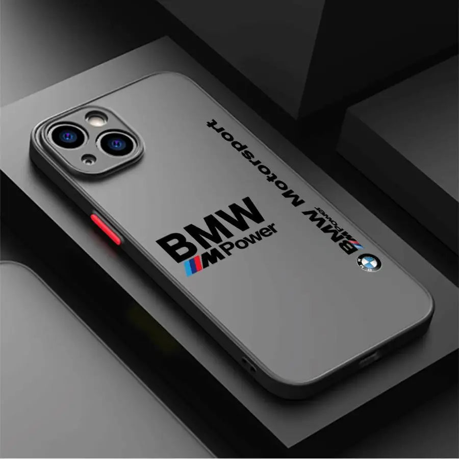 BMW Luxury Shockproof iPhone Case – Matte Transparent Back, TPU + PC, Anti-Scratch & Dustproof, Compatible with iPhone 7–16 Series
