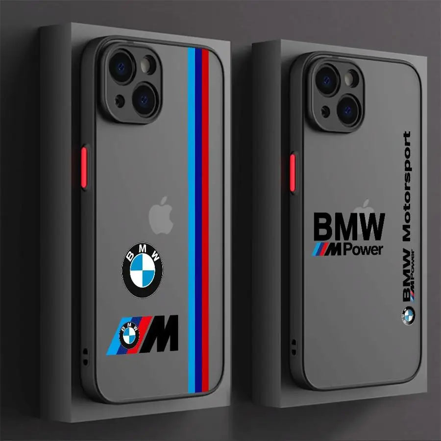 BMW Luxury Shockproof iPhone Case – Matte Transparent Back, TPU + PC, Anti-Scratch & Dustproof, Compatible with iPhone 7–16 Series