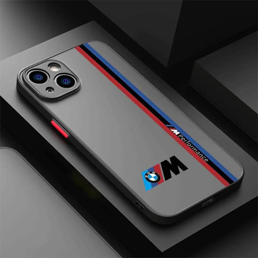 BMW Luxury Shockproof iPhone Case – Matte Transparent Back, TPU + PC, Anti-Scratch & Dustproof, Compatible with iPhone 7–16 Series
