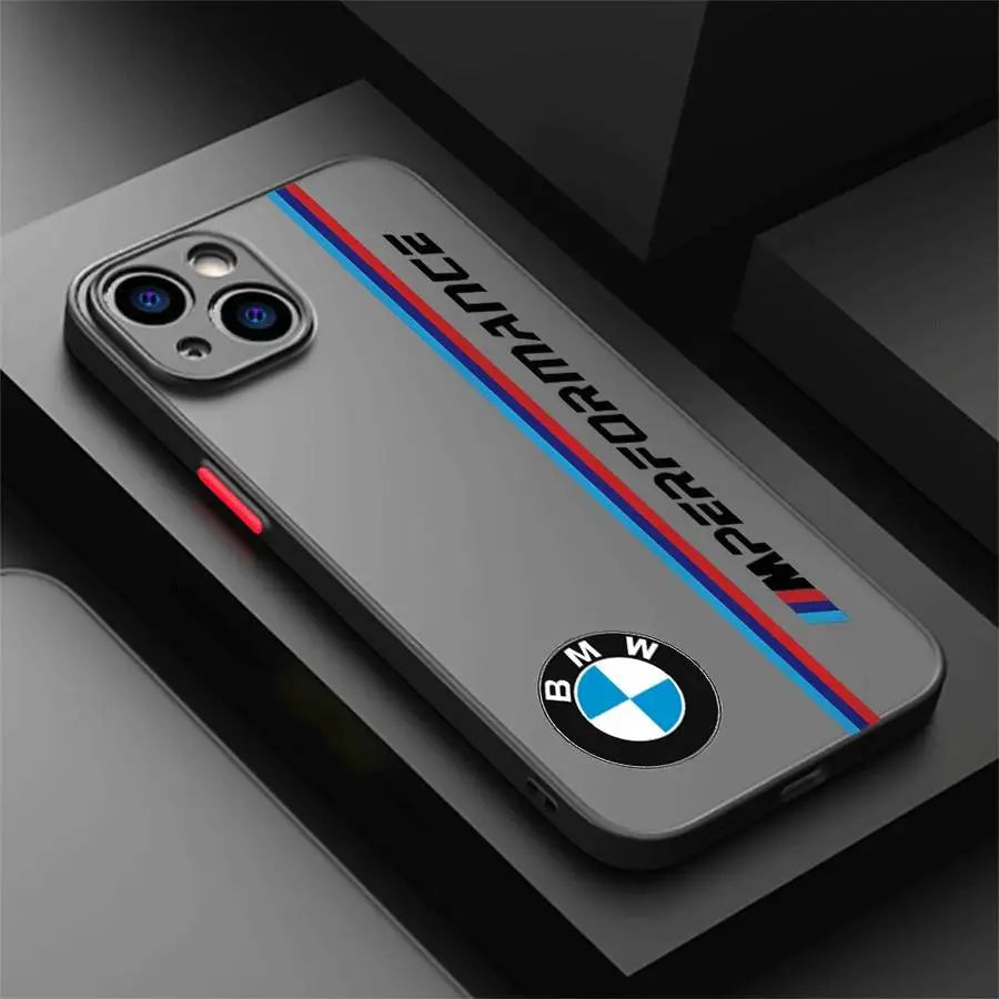 BMW Luxury Shockproof iPhone Case – Matte Transparent Back, TPU + PC, Anti-Scratch & Dustproof, Compatible with iPhone 7–16 Series