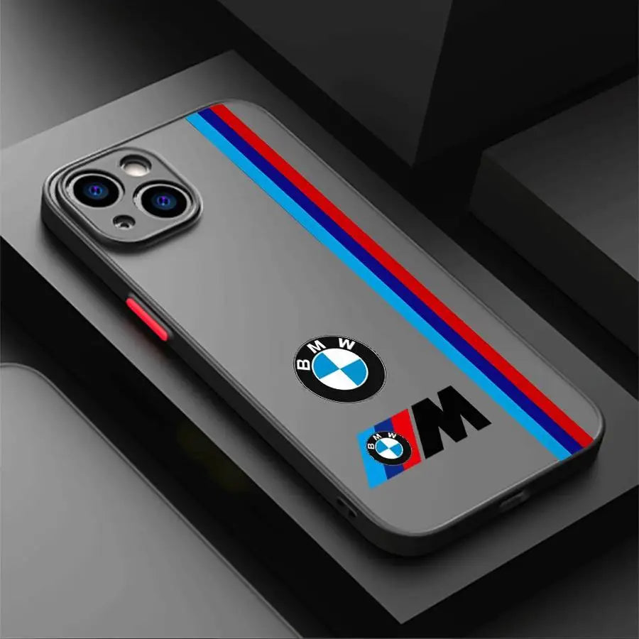 BMW Luxury Shockproof iPhone Case – Matte Transparent Back, TPU + PC, Anti-Scratch & Dustproof, Compatible with iPhone 7–16 Series