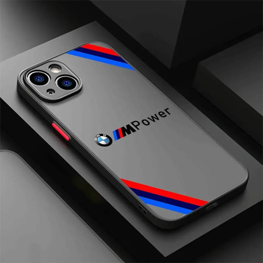 BMW Luxury Shockproof iPhone Case – Matte Transparent Back, TPU + PC, Anti-Scratch & Dustproof, Compatible with iPhone 7–16 Series